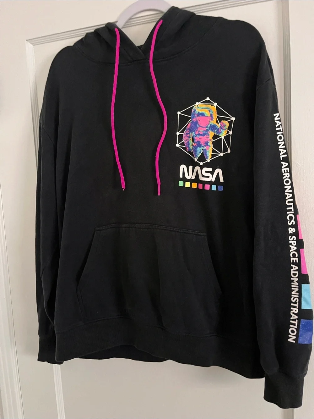 NASA Chemistry Black Crewneck Sweatshirt with Neon Astronaut Graphic